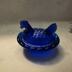 Cobalt Blue Mini Glass Hen on Nest Dish